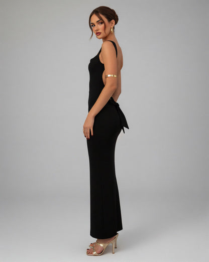EVELLE Satin Bow-Back Maxi Dress